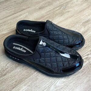 Easy Spirit Estravel Time Black Patent Leather Quilted Clogs